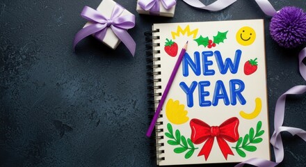 Golden 2026 new year with snowflake on dark purple background and bokeh lights for a festive celebration