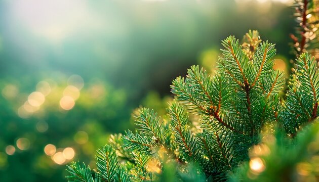 Branches Of Juniper Background Of Coniferous Branches Beautiful Bokeh Blurred Background