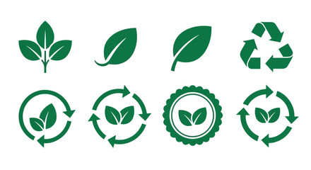 Green leaf and recycle symbols representing environmental sustainability and eco friendly concepts
