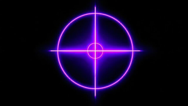 Neon purple glowing crosshair or reticle target symbol on black background