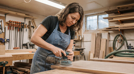 An artistic woman engages with her craft in a bright workshop, representing the joy and fulfillment found in creating art and handmade pieces with passion.