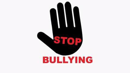 Black hand with stop bullying in red text. Perfect for anti bullying campaigns, posters, social media graphics, and educational materials.