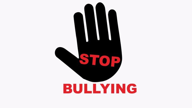 Black hand with stop bullying in red text. Perfect for anti bullying campaigns, posters, social media graphics, and educational materials.