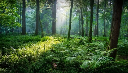 Obraz premium Lush Forest Teeming With Terrestrial Plants Trees And Grass