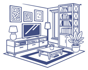 Modern living room interior design showcasing comfortable furniture and stylish decor elements, ideal for home improvement and real estate marketing visuals