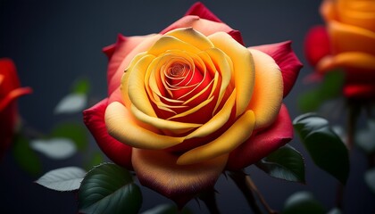 Kordes Rose With Yellow And Red Petals