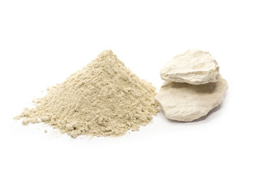 Yellow cosmetic clay in pieces and powder