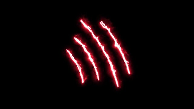Red color claw scratch effect animation isolated on black background