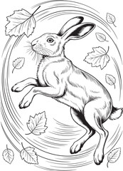 Artistic black and white drawing of a leaping hare