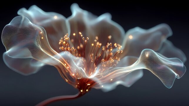 Digital art of a delicate flower showcasing ethereal qualities and glowing details - Powered by Adobe