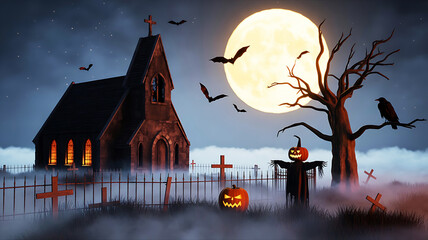 Moonlit Halloween Graveyard