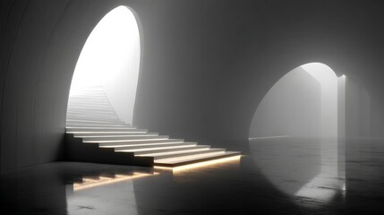 Staircase leading into a bright space in a modern architectural setting