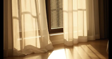 Sunlight streaming through sheer curtains creates a warm and inviting ambiance - Powered by Adobe