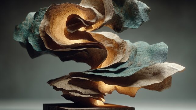 Dynamic sculpture of swirling forms showcasing organic shapes and textures