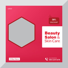 Stylish beauty salon and skincare social media post template with hexagon frame and modern design elements for marketing and advertising campaigns