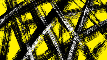 Yellow abstract background with black brush strokes