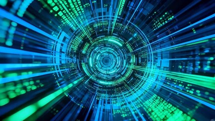 Abstract digital tunnel with glowing lines - Powered by Adobe