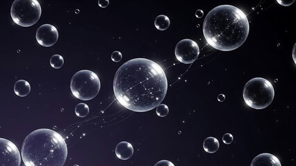 Abstract Bubbles Floating in Deep Space with Luminous Trails for Futuristic Designs and Concepts