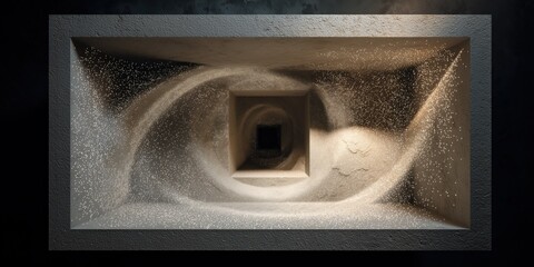 Confluence of Sand and Stone: An abstract composition, capturing sand swirling within a stone frame, creating dynamic patterns and textures that evoke the interplay of elements. 