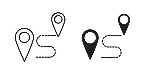 Route icons set isolated on white background flat vector illustration.