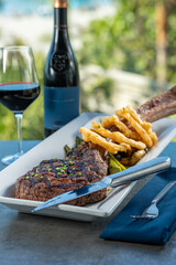 Tomahawk ribeye steak with truffle fries.