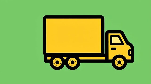 A simple yellow truck with a black outline is depicted against a solid green background, symbolizing delivery or transport