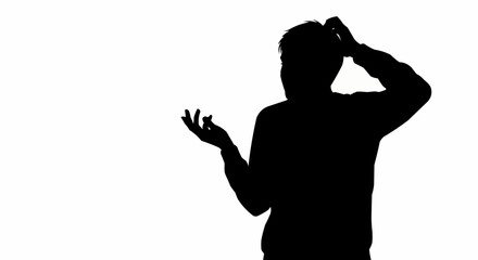 Silhouette of a Confused Person Scratching Their Head in Uncertainty.
