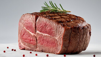 Raw cooked meat steak sliced and salt added served on the black table
11