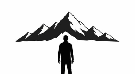 Silhouette of a person standing in front of majestic mountains.