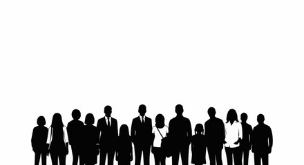 Group of people silhouettes standing together in a row, diverse community.