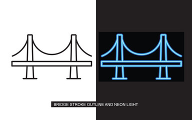 Bridge icon line art and neon light illustration