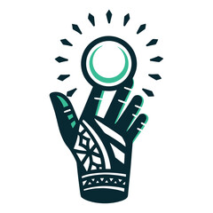 Tribal Hand Holding Orb Icon Teal and Black Vector Icon Set of Various Transportation Vehicles