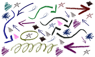Set of Arrows and Scribbles in Various Colors