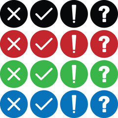 Cross, Check Mark, Exclamation, and Question Mark Circle Icons Collection