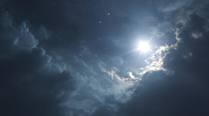 Night Sky with Moonlight Shining Through Dramatic Cloud Cover