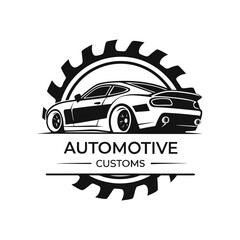 Obraz premium Automotive Customs Car Logo with Gear Illustration