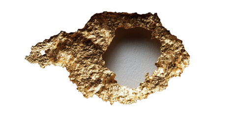 Gold Nugget with a Hole: The exquisite detail of a rugged gold nugget, complete with a natural opening, gleams against a contrasting background, highlighting the allure of precious minerals.