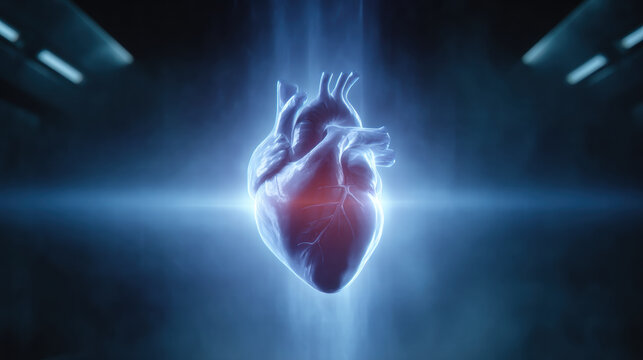Ai diagnostics in cardiology concept with glowing human heart illustration showing medical technology innovation