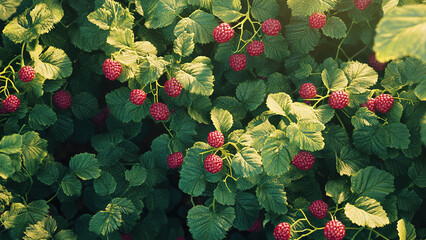 raspberry fruit plant with leaves, food
