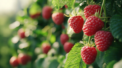 raspberry fruit plant with leaves, food