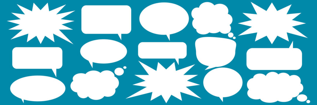 A set of chat box designs for comments on social media or comics. Vector designs of speech bubbles, text boxes, and conversation chat columns in comics.