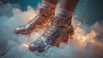 Artistic Fashion Boots with Vibrant Floral Design in Soft Fog
