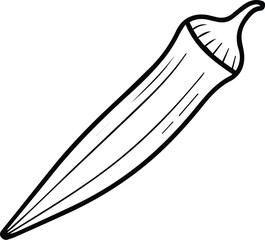 Minimalist hand drawn okra pod outline icon vector