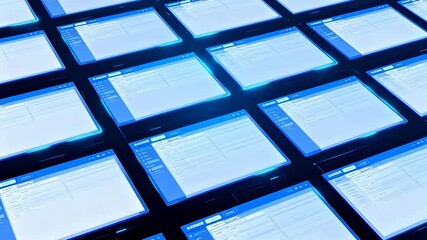 Array of digital screens with interface displays