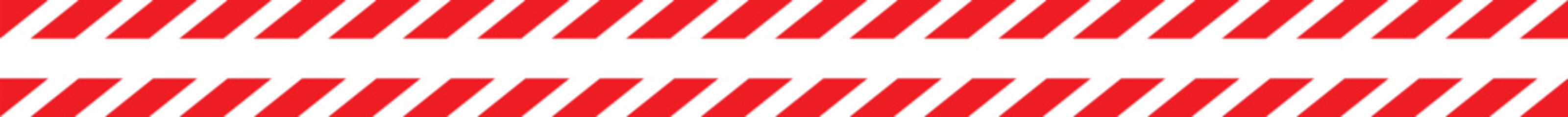 Warning tape with red and white diagonal stripes. Warn stop seamless line. Red and white caution tape border. Long danger ribbon. vector illustration on transparent background
