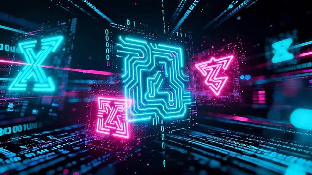 Neon digital circuit symbols in space