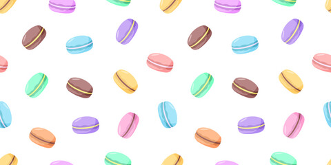 Cartoon colorful macaroon cookies Seamless pattern. Vector background wallpaper sweet dessert.