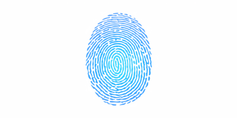 Blue Fingerprint: A close-up shot of a single blue fingerprint, symbolizing identity, security, and unique individual characteristics.