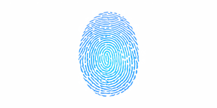 Blue Fingerprint: A close-up shot of a single blue fingerprint, symbolizing identity, security, and unique individual characteristics.