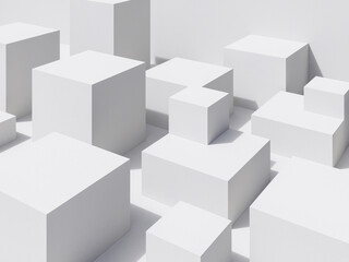 3D Abstract Minimalist White Geometric Cubes Background for Business Presentation